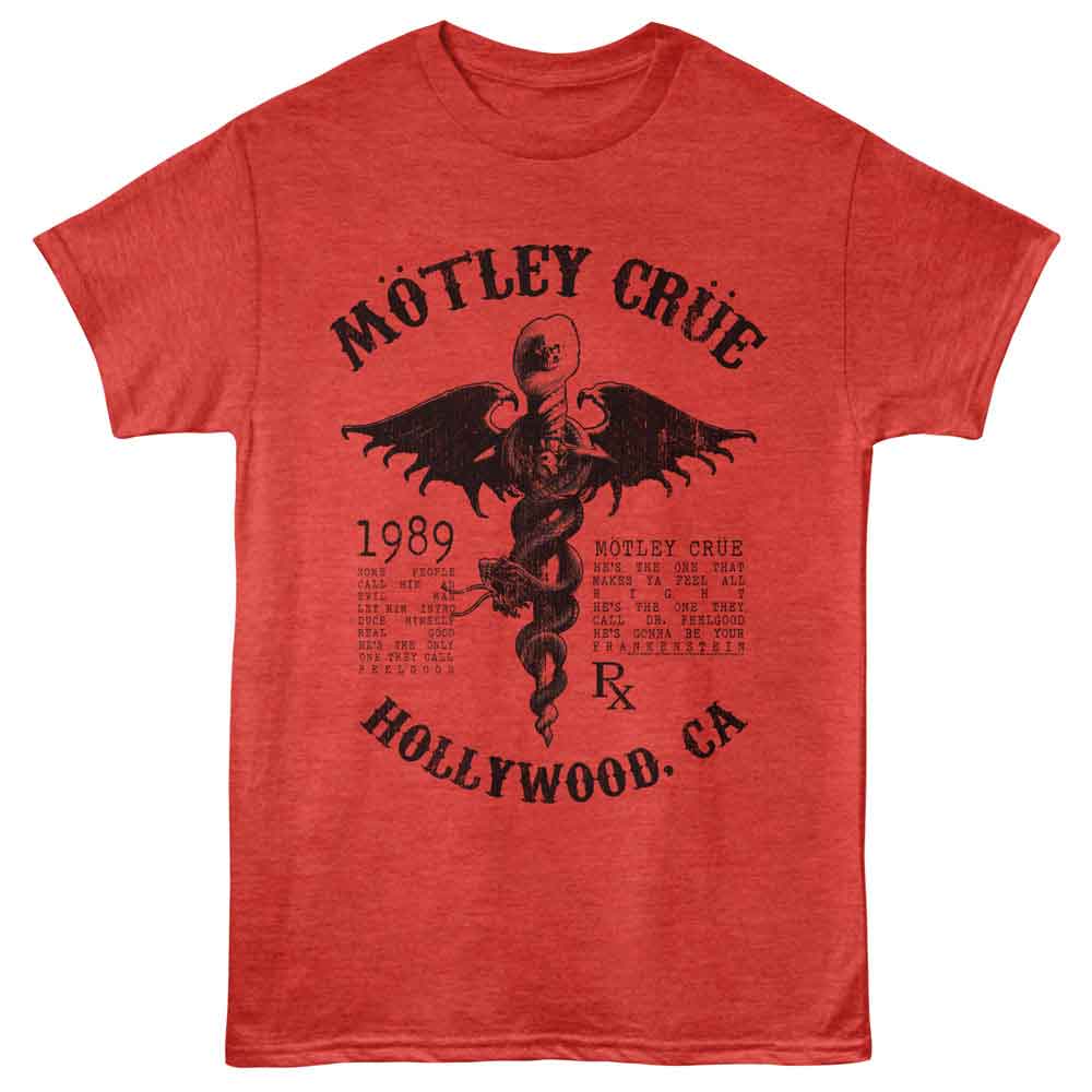 Red Heather Mötley Crüe t-shirt featuring a 1989 Hollywood design