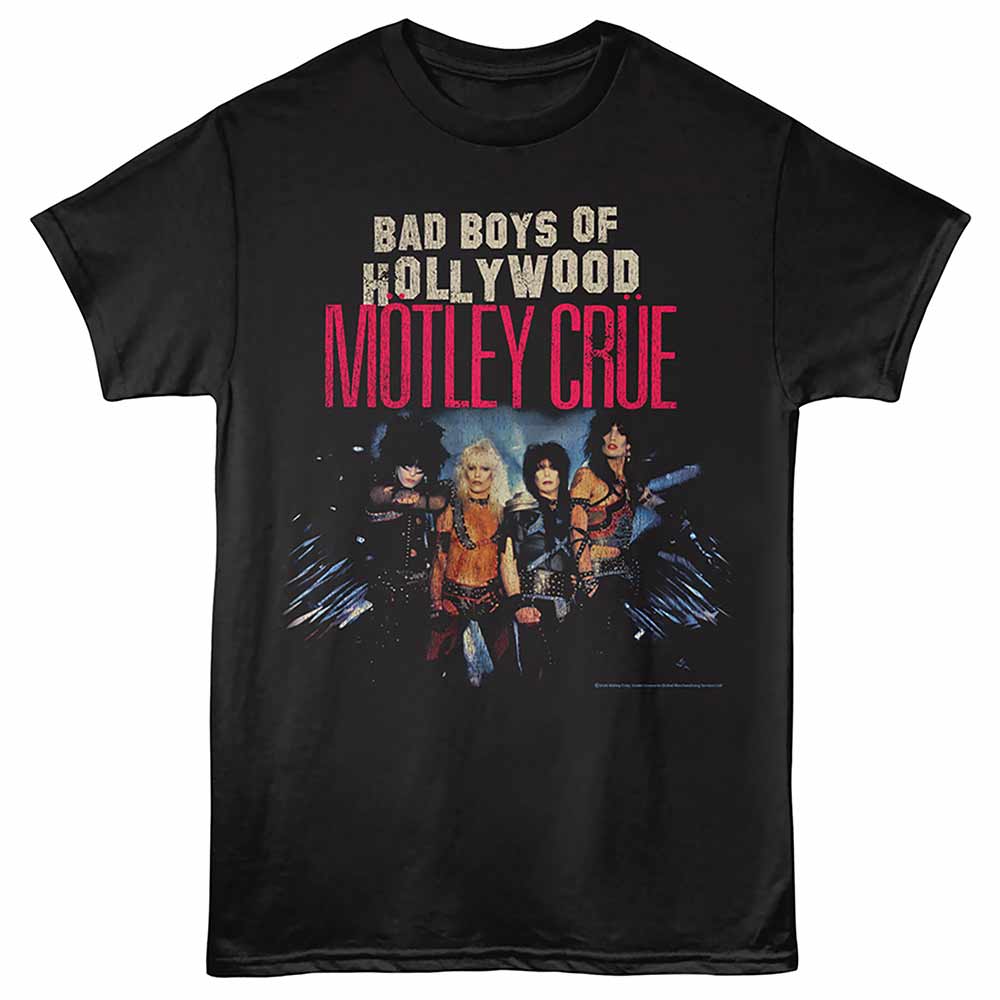 Black Mötley Crüe t-shirt featuring a Bad Boys of Hollywood design