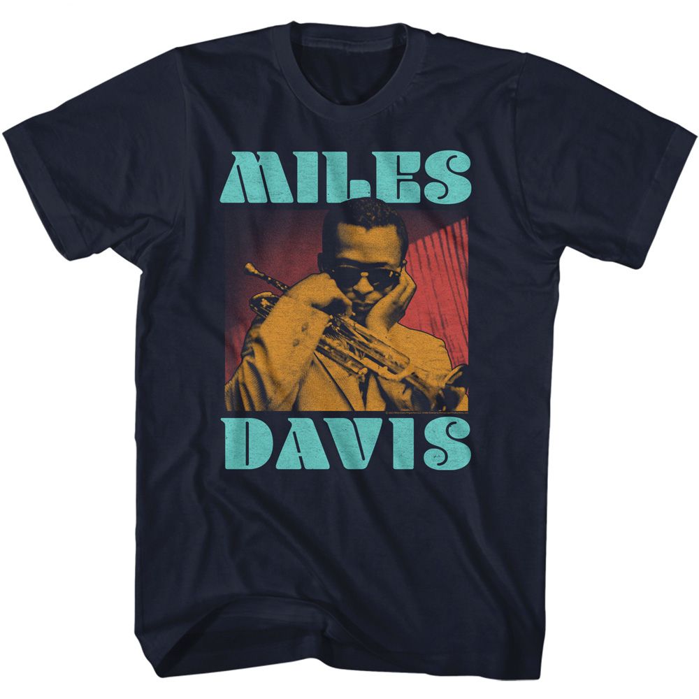 Navy Miles Davis t-shirt featuring Miles Davis Tri Color design