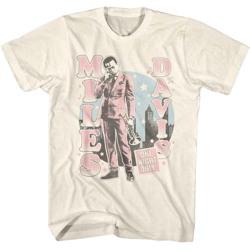 Natural Miles Davis t-shirt featuring Miles Davis One Night Only Cityscape design