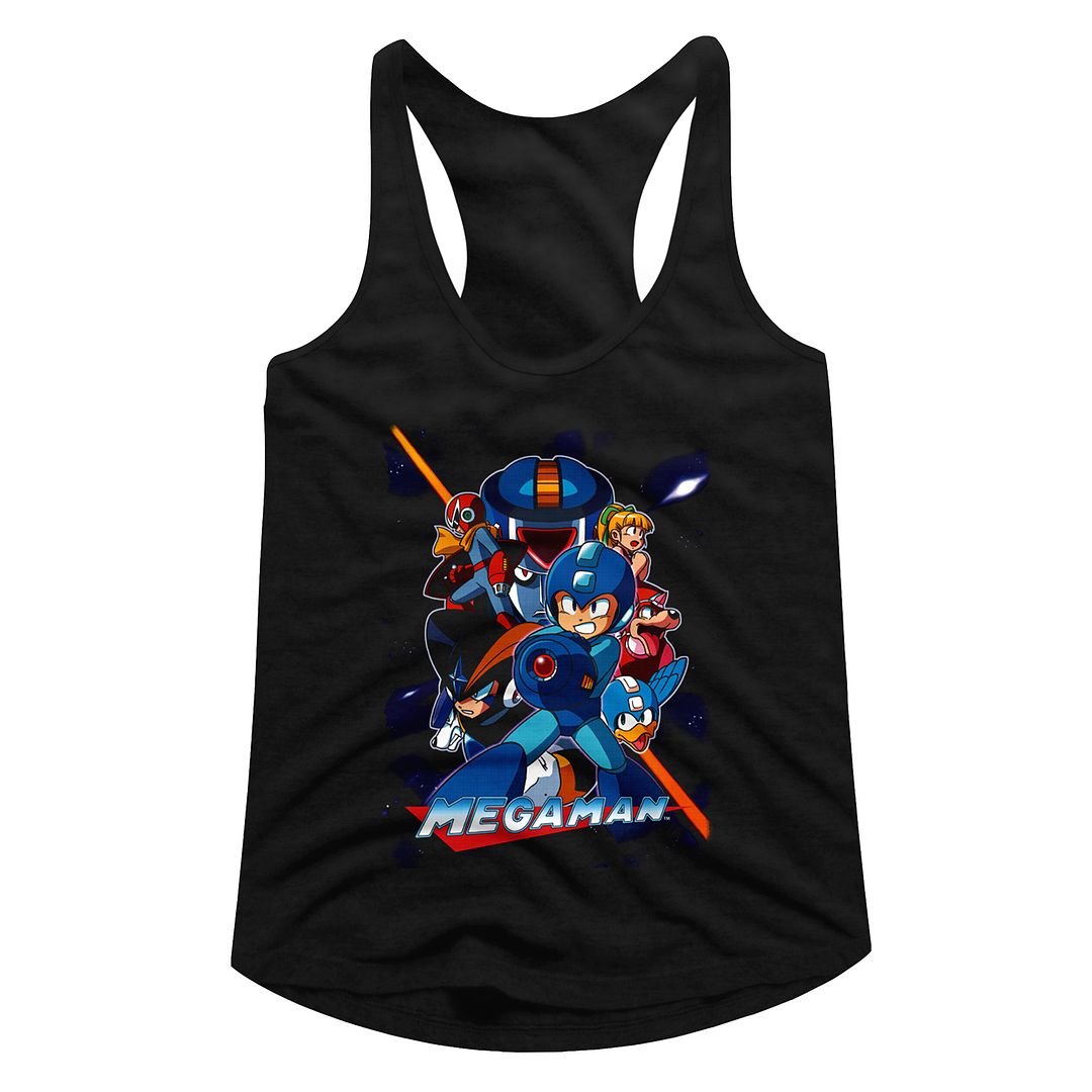Mega Man Ladies Racerback - Collage Orange Beam