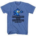 Royal heather Mega Man t-shirt featuring Mega Man Running And Gunning design