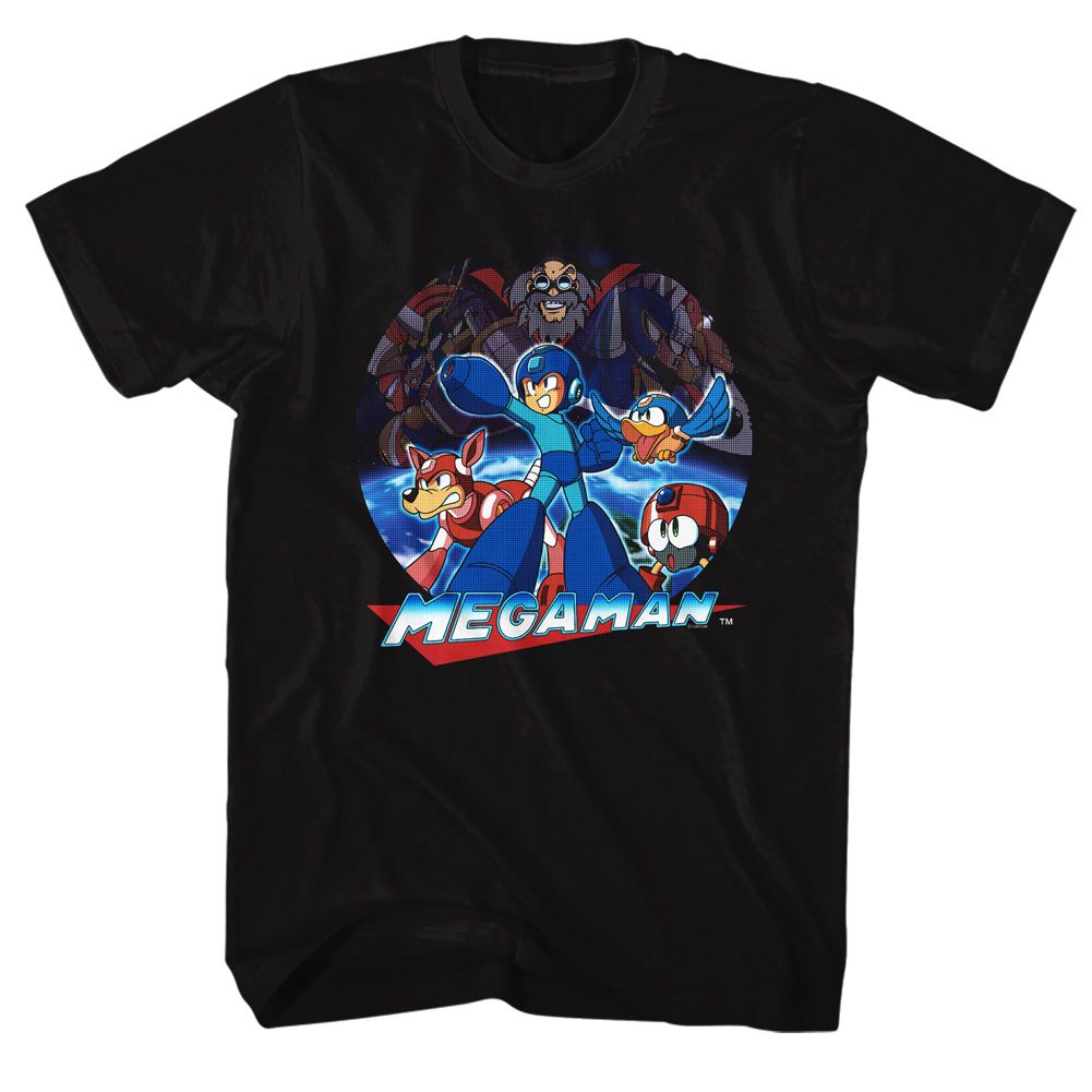 Black Mega Man t-shirt featuring Mega Man Collage design