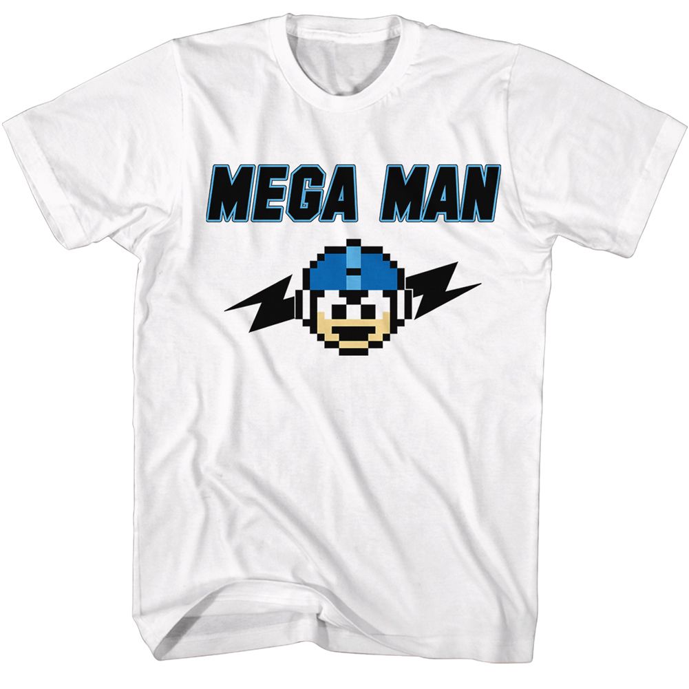 White Mega Man t-shirt featuring Mega Man Mega Bolts design