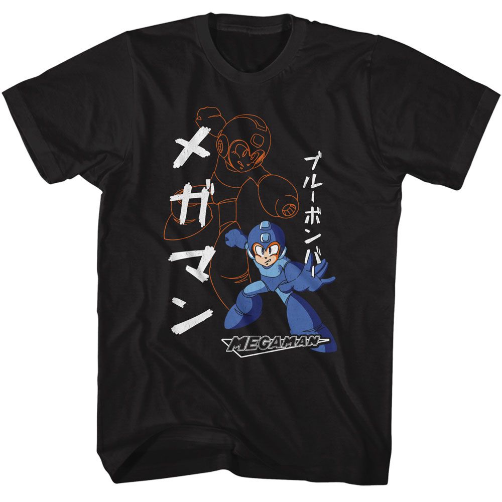 Black Mega Man t-shirt featuring Mega Man Solid And Outline design