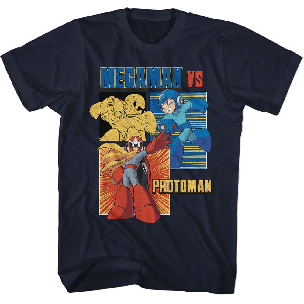 Navy Mega Man t-shirt featuring Mega Man Vs Protoman design