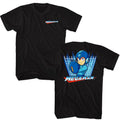 Black Mega Man t-shirt featuring Mega Man Blue Bomber 1 design (front and back)