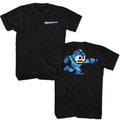 Black Mega Man t-shirt featuring Mega Man Blue Bomber 2 design (front and back)