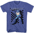 Royal heather Mega Man t-shirt featuring Mega Man Checkered design