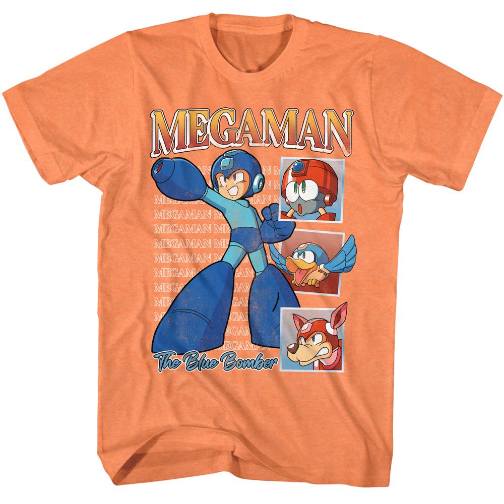 Cantaloupe orange Mega Man t-shirt featuring Mega Man Repeat Squares design