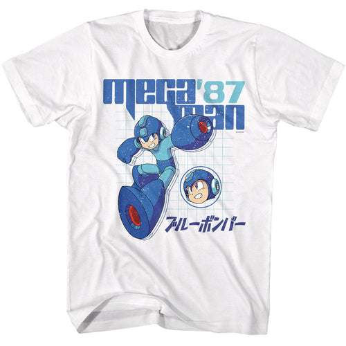 White Mega Man t-shirt featuring Mega Man 87 design