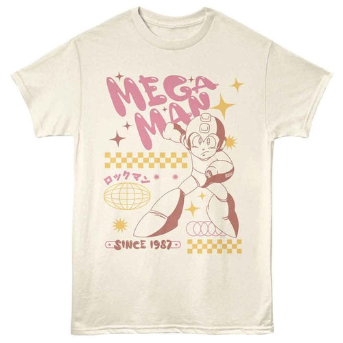 Natural Mega Man t-shirt featuring Mega Man Bubble Letters design