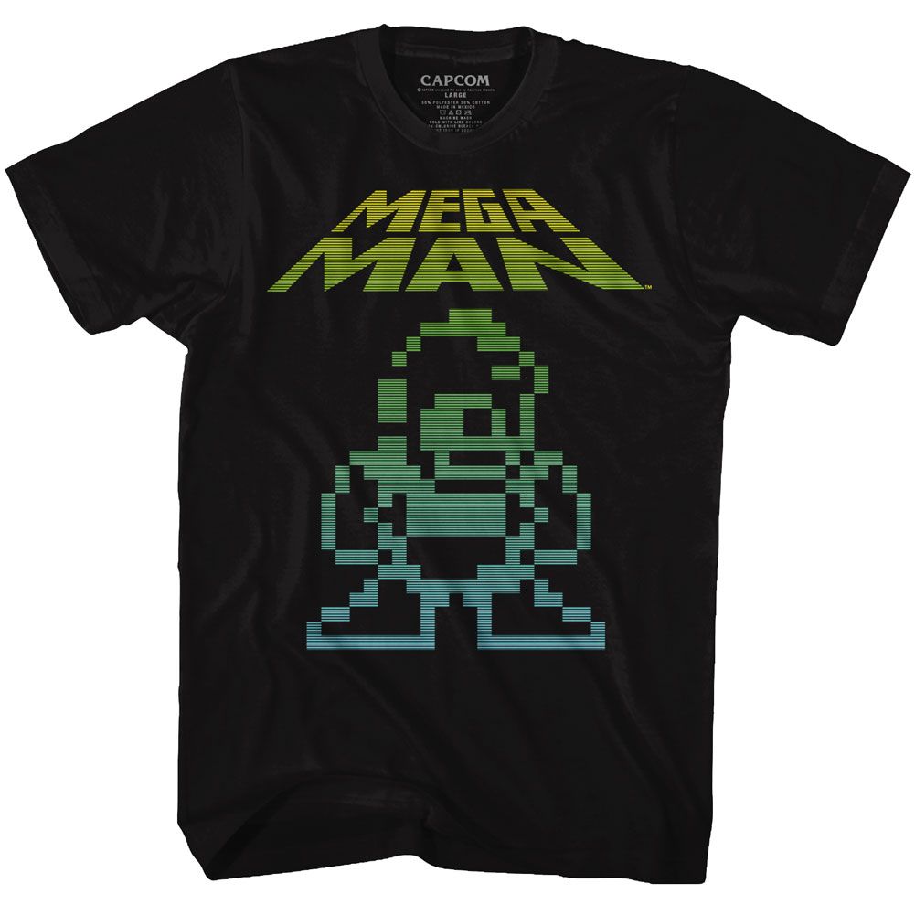 Black Mega Man t-shirt featuring Mega Man Mega Pixel design