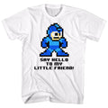 White Mega Man t-shirt featuring Mega Man Say Hello To My Little Friend design
