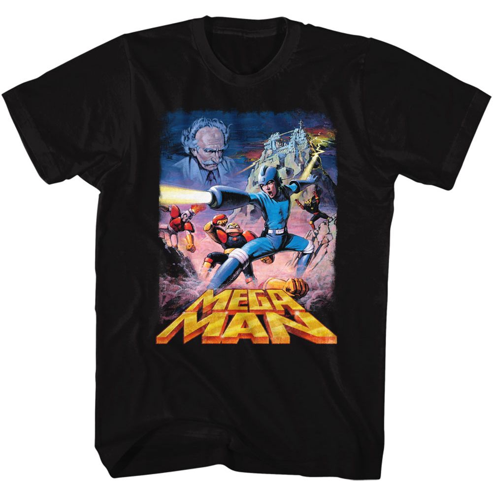 Black Mega Man t-shirt featuring Mega Man Postery Megaman design