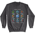 Dark heather Mega Man sweatshirt featuring Mega Man stage select screen design