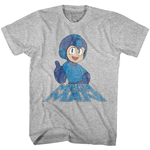 Gray heather Mega Man t-shirt featuring Mega Man Right On design