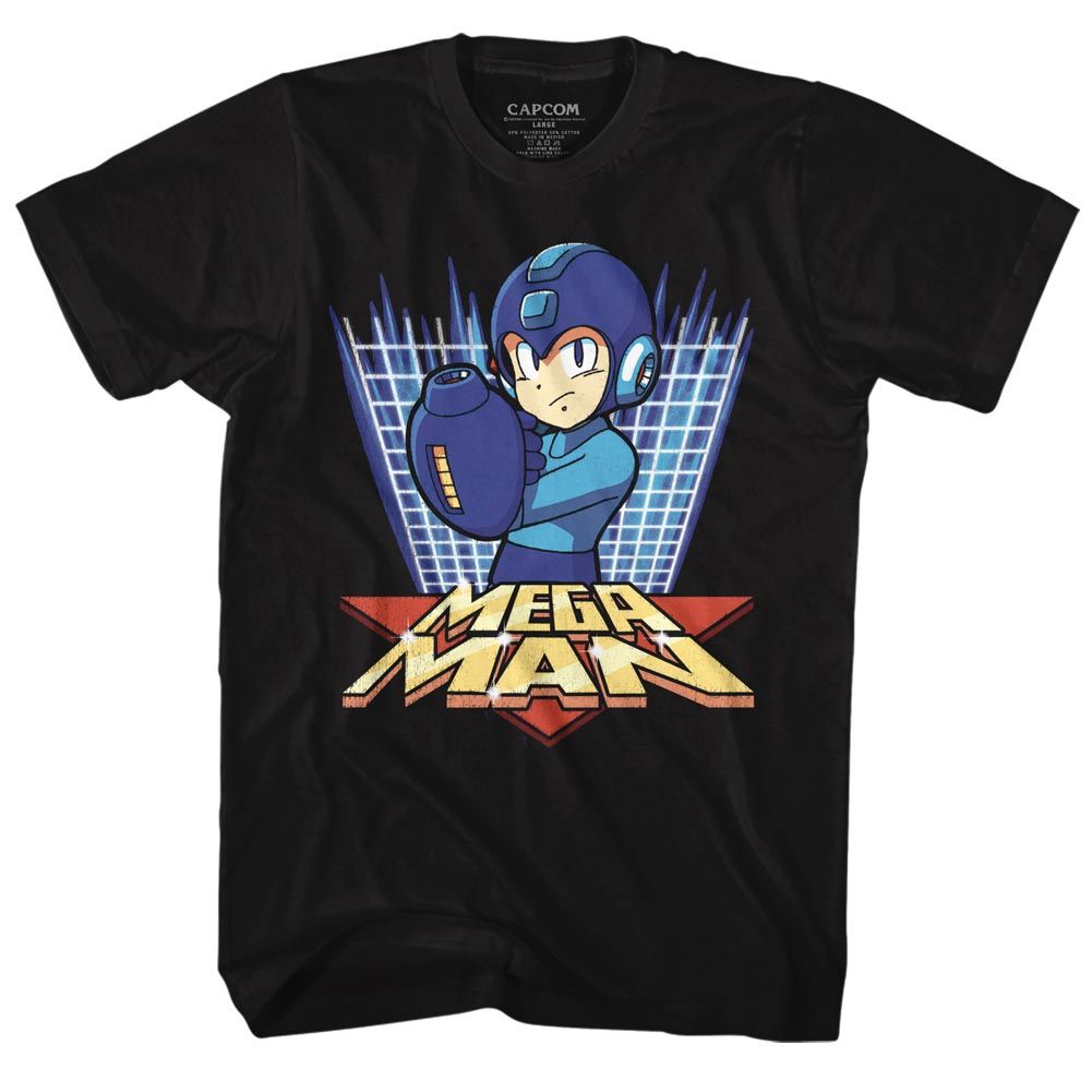 Black Mega Man t-shirt featuring Mega Man MegaGrid design
