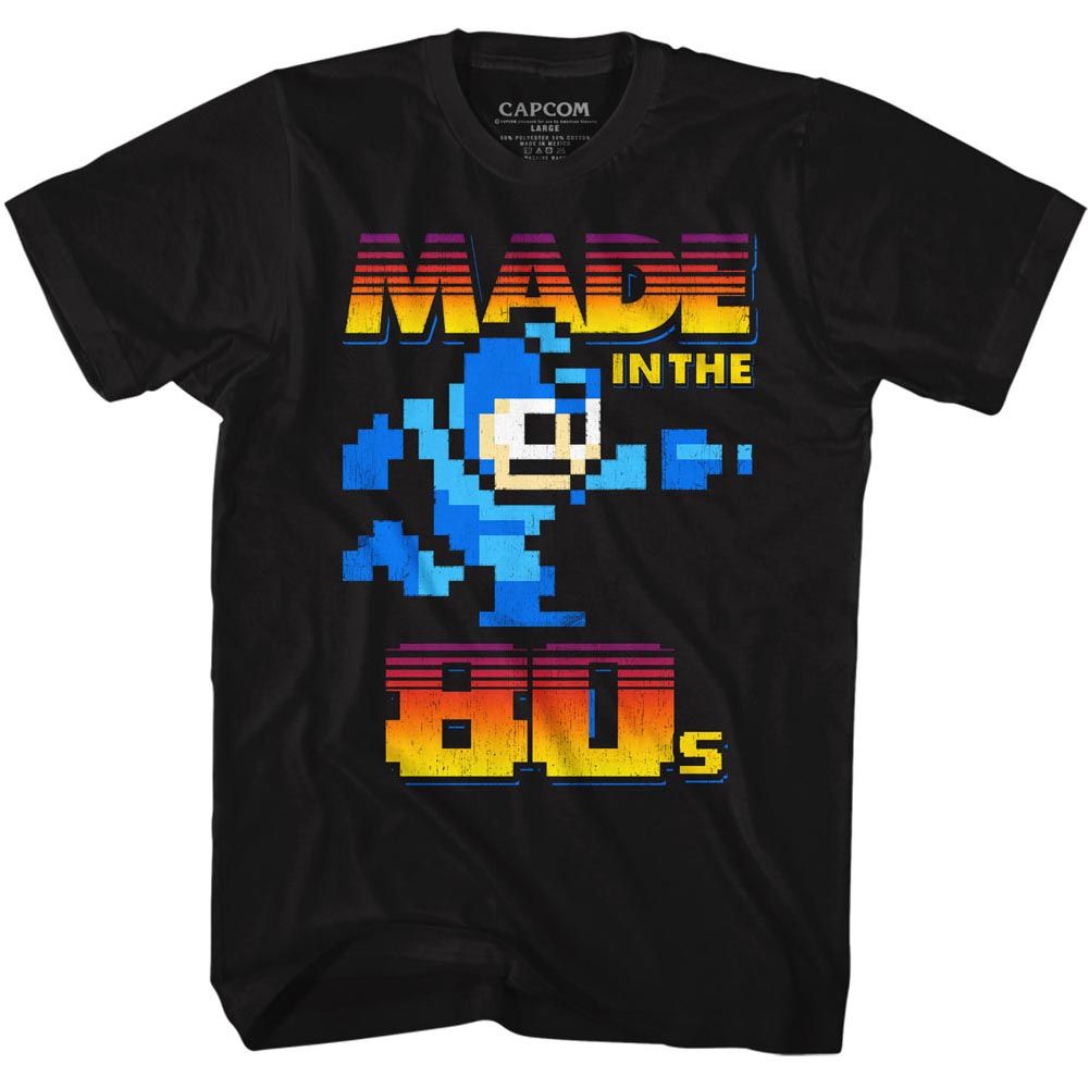 Black Mega Man t-shirt featuring Mega Man Made In The 80s design