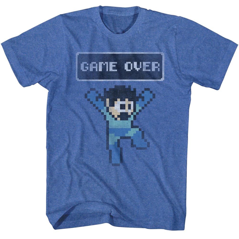 Royal heather Mega Man t-shirt featuring Mega Man Game Over design