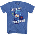 Royal heather Mega Man t-shirt featuring Mega Man Check It Out design