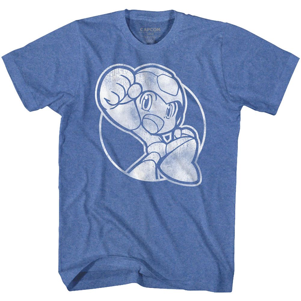 Royal heather Mega Man t-shirt featuring Mega Man Fist Pump design