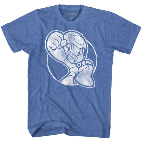 Royal heather Mega Man t-shirt featuring Mega Man Fist Pump design