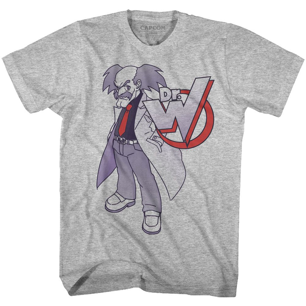 Gray heather Mega Man t-shirt featuring Mega Man Dr Wily design