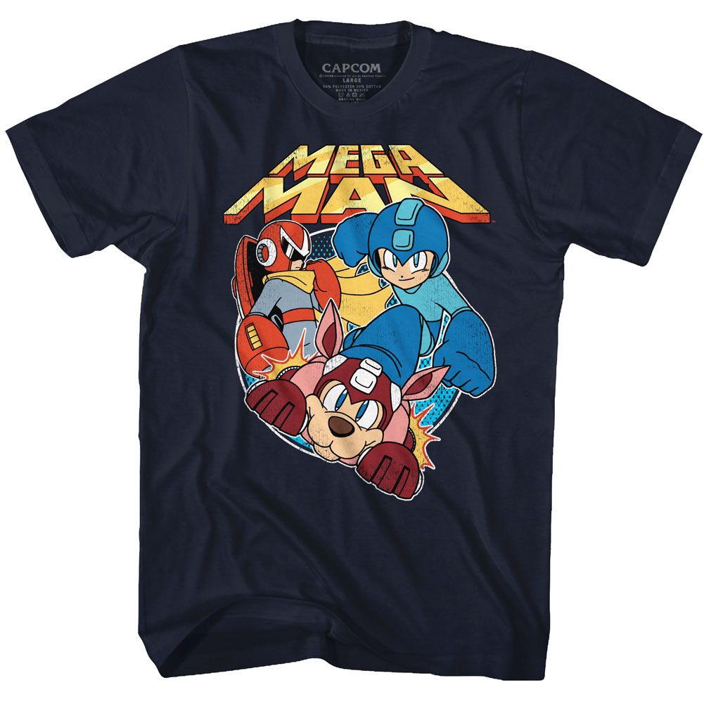 Navy Mega Man t-shirt featuring Mega Man Flat Colors design