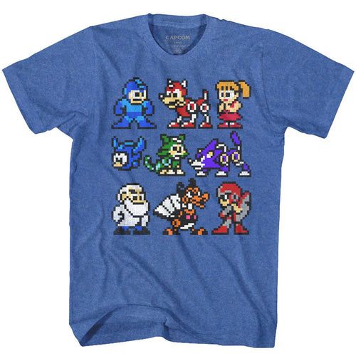 Royal heather Mega Man t-shirt featuring Mega Man The Cast design