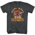 Black heather Mega Man t-shirt featuring Mega Man Scrapyard Sign design