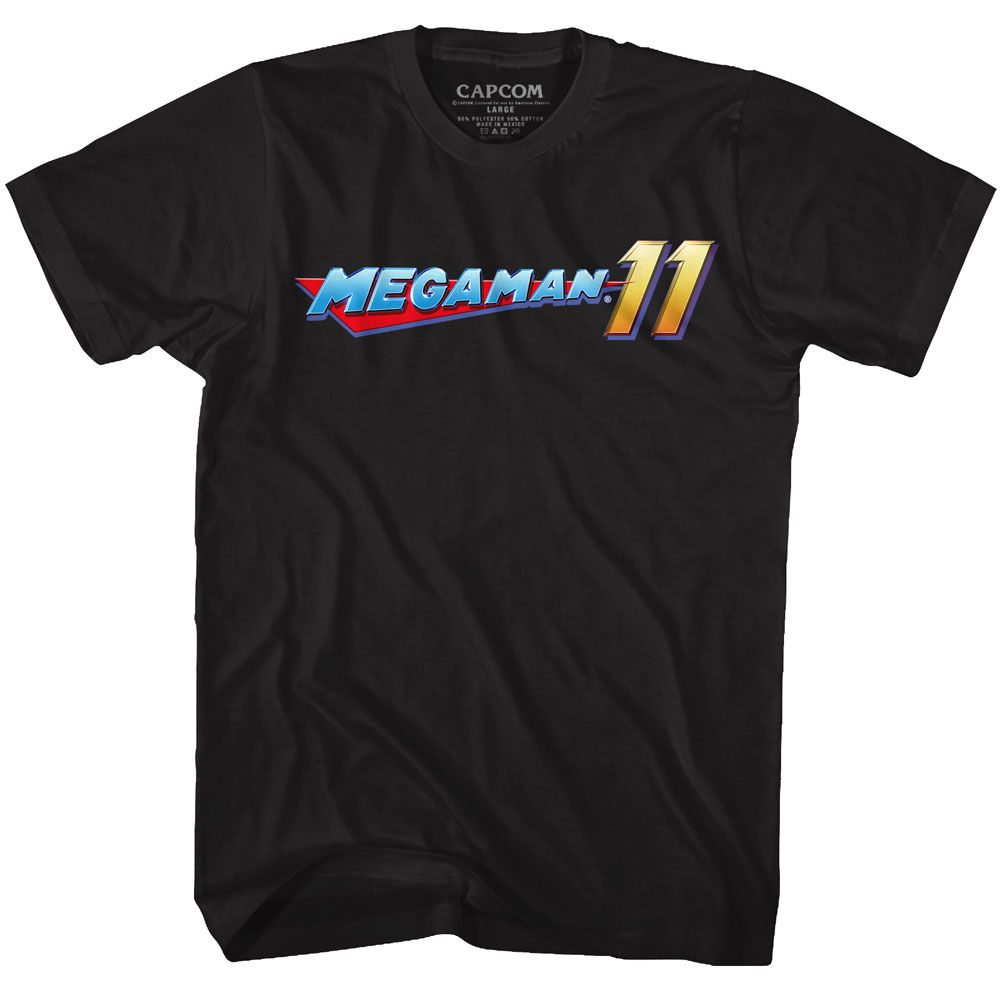 Black Mega Man t-shirt featuring Mega Man Mega Logo design