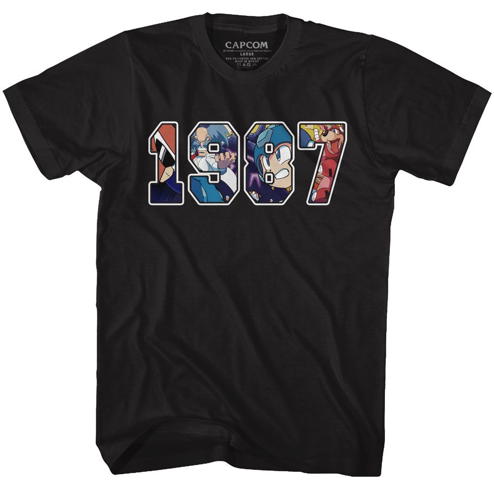 Black Mega Man t-shirt featuring Mega Man 1987 design