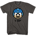 Smoke gray Mega Man t-shirt featuring Mega Man OneUp design