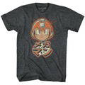 Black heather Mega Man t-shirt featuring Mega Man Mega Retro design