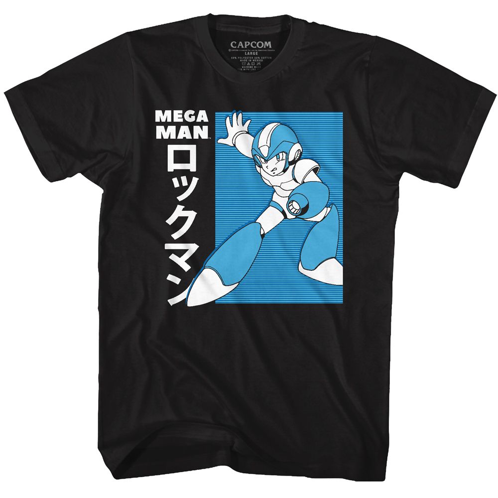 Black Mega Man t-shirt featuring Mega Man Japanese design