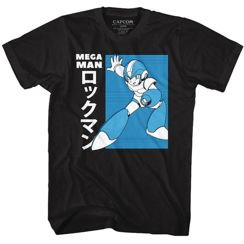 Black Mega Man t-shirt featuring Mega Man Japanese design