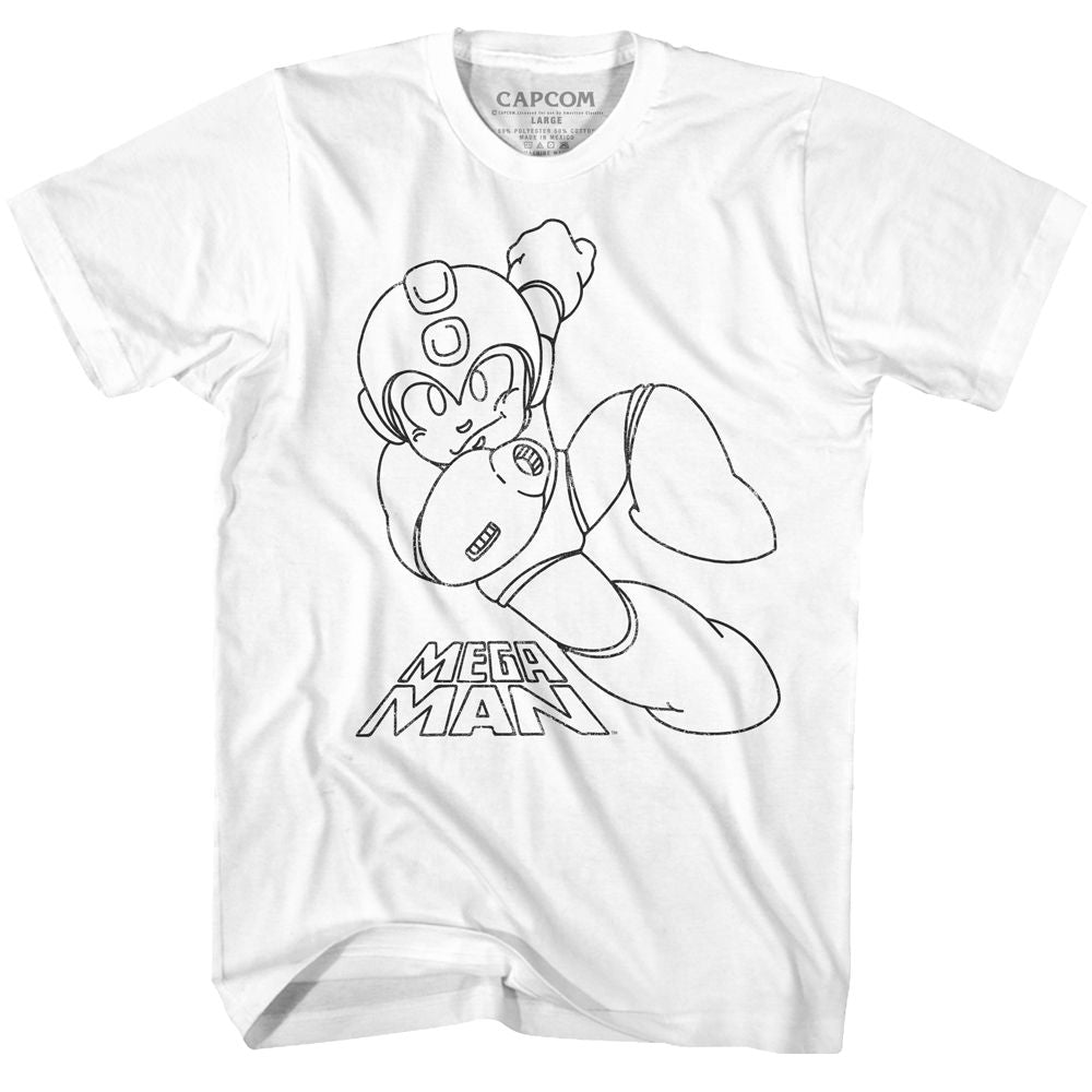 White Mega Man t-shirt featuring Mega Man Warped Rock design
