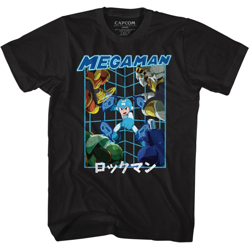 Black Mega Man t-shirt featuring Mega Man Megaman Skulls design