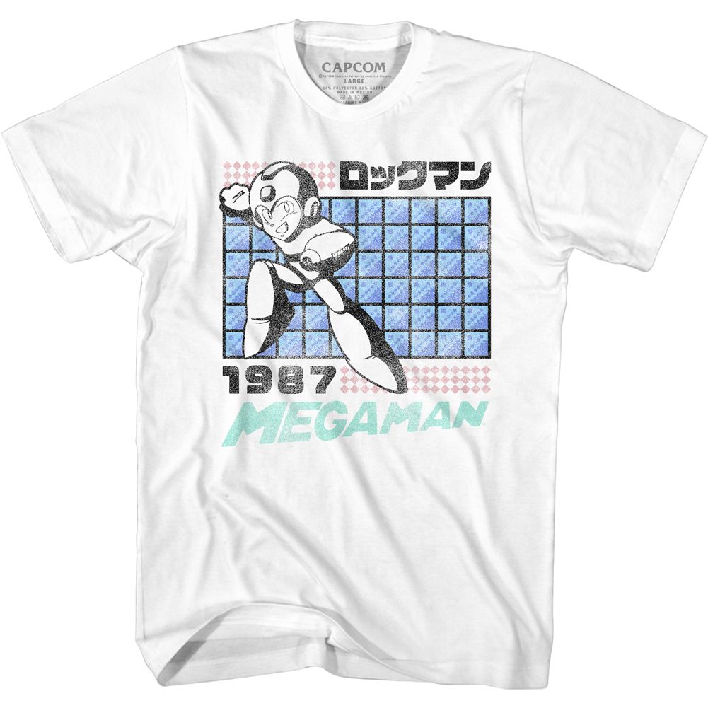 White Mega Man t-shirt featuring Mega Man 87 design