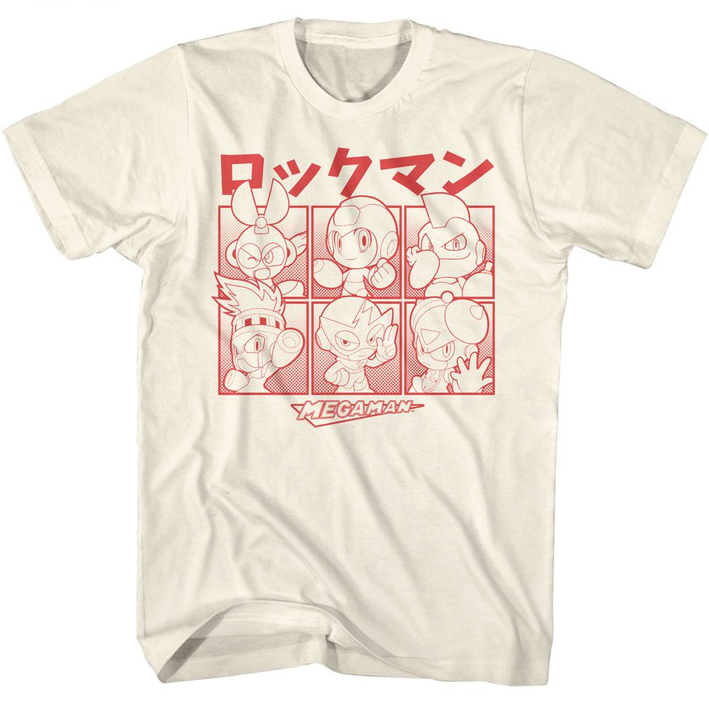 Natural Mega Man t-shirt featuring Mega Man Halftone Boxes design