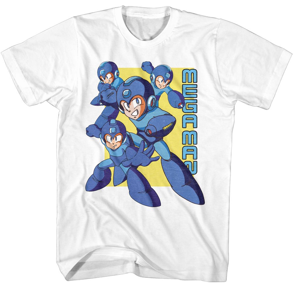 White Mega Man t-shirt featuring Mega Man Multiple Poses design