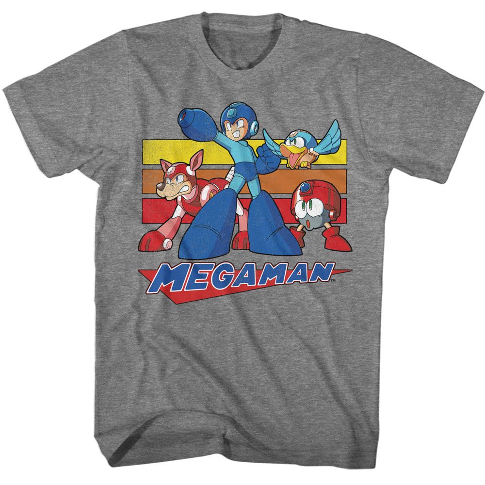 Graphite heather Mega Man t-shirt featuring Mega Man Multi Color Rectangles design