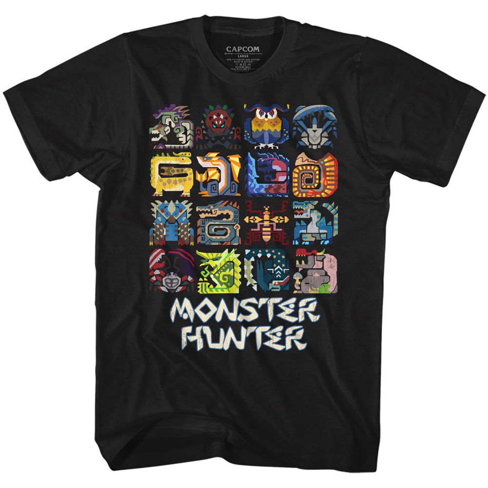 Black Monster Hunter t-shirt featuring Monster Hunter Symbols design