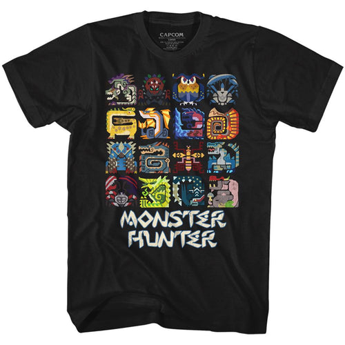 Black Monster Hunter t-shirt featuring Monster Hunter Symbols design