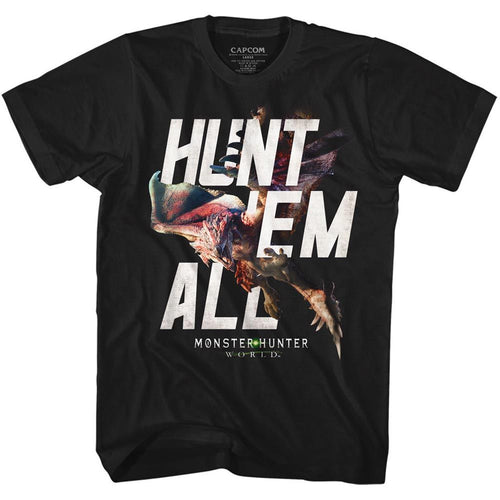 Black Monster Hunter t-shirt featuring Monster Hunter Hunt Em All design