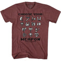 Vintage maroon heather Monster Hunter t-shirt featuring Monster Hunter Choose Your Weapon design