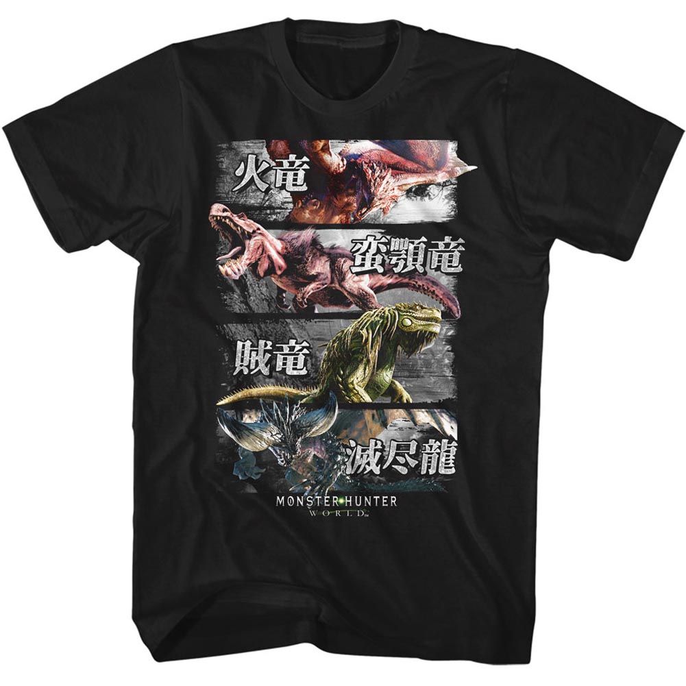 Black Monster Hunter t-shirt featuring Monster Hunter 4 Monsters design