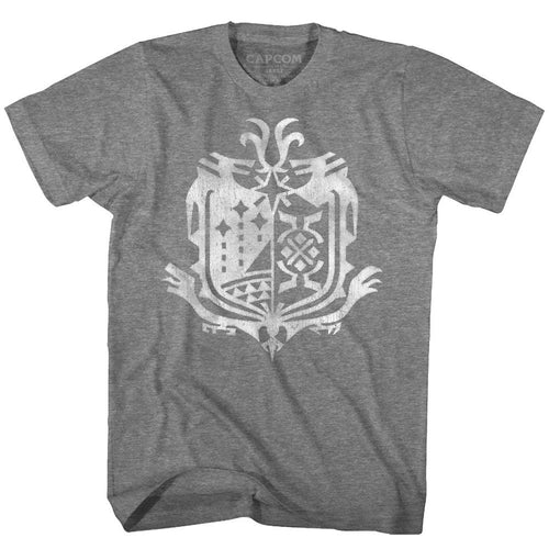 Graphite heather Monster Hunter t-shirt featuring Monster Hunter Weathered World Emblem design