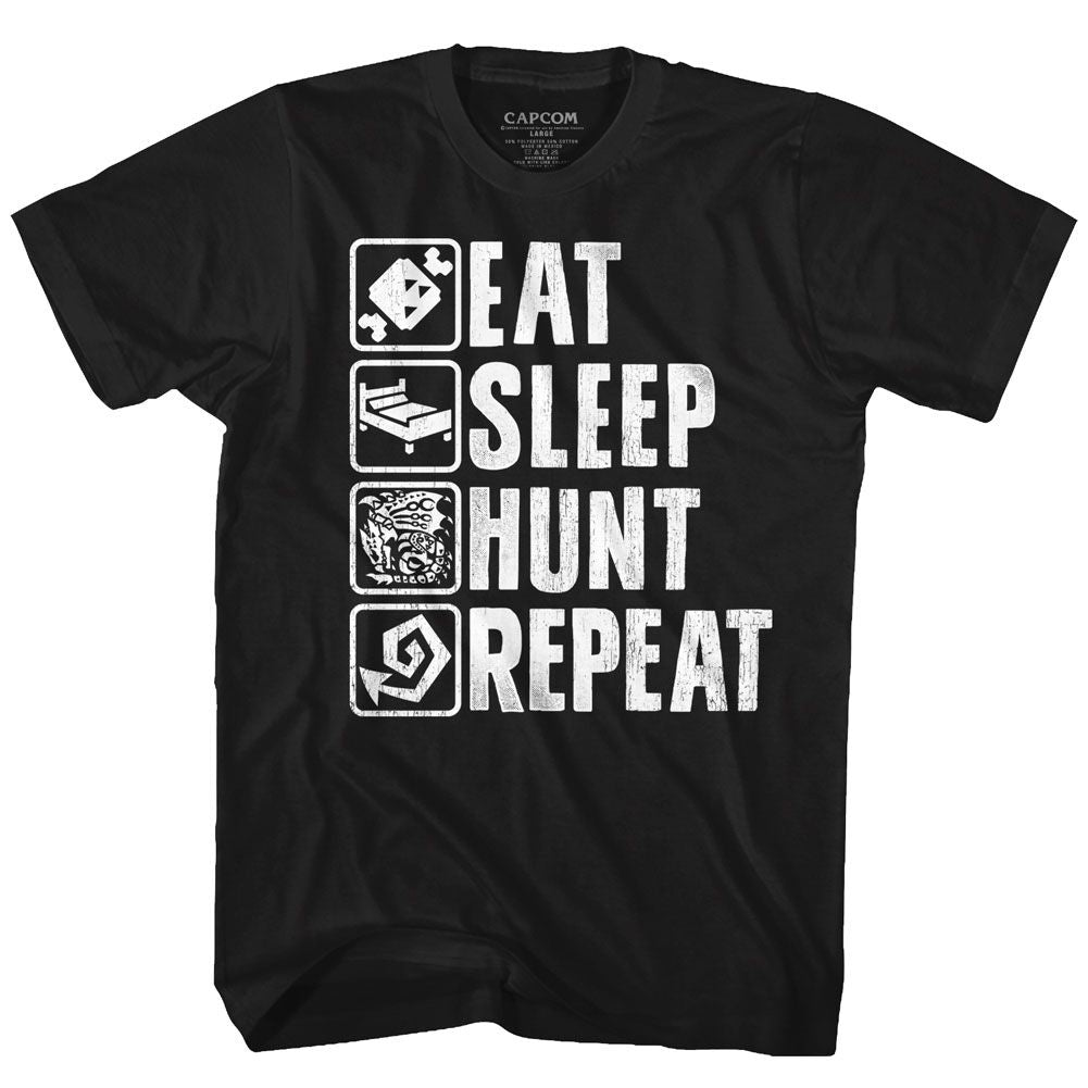 Black Monster Hunter t-shirt featuring Monster Hunter Hunt Repeat design